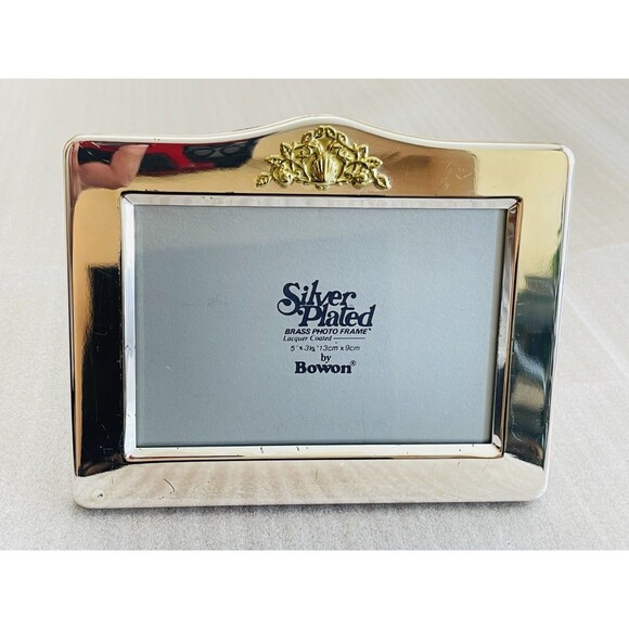 Silver-Plated Lacquered Brass Picture Frame 5"x3.5" by Bowon w/Glass Classic - Picture 1 of 11